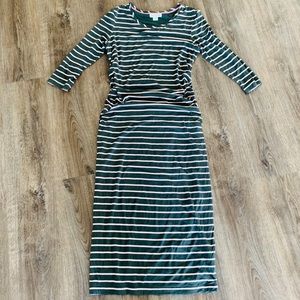 Maternity Knit Ruched Maxi Striped, 3/4 Sleeves S